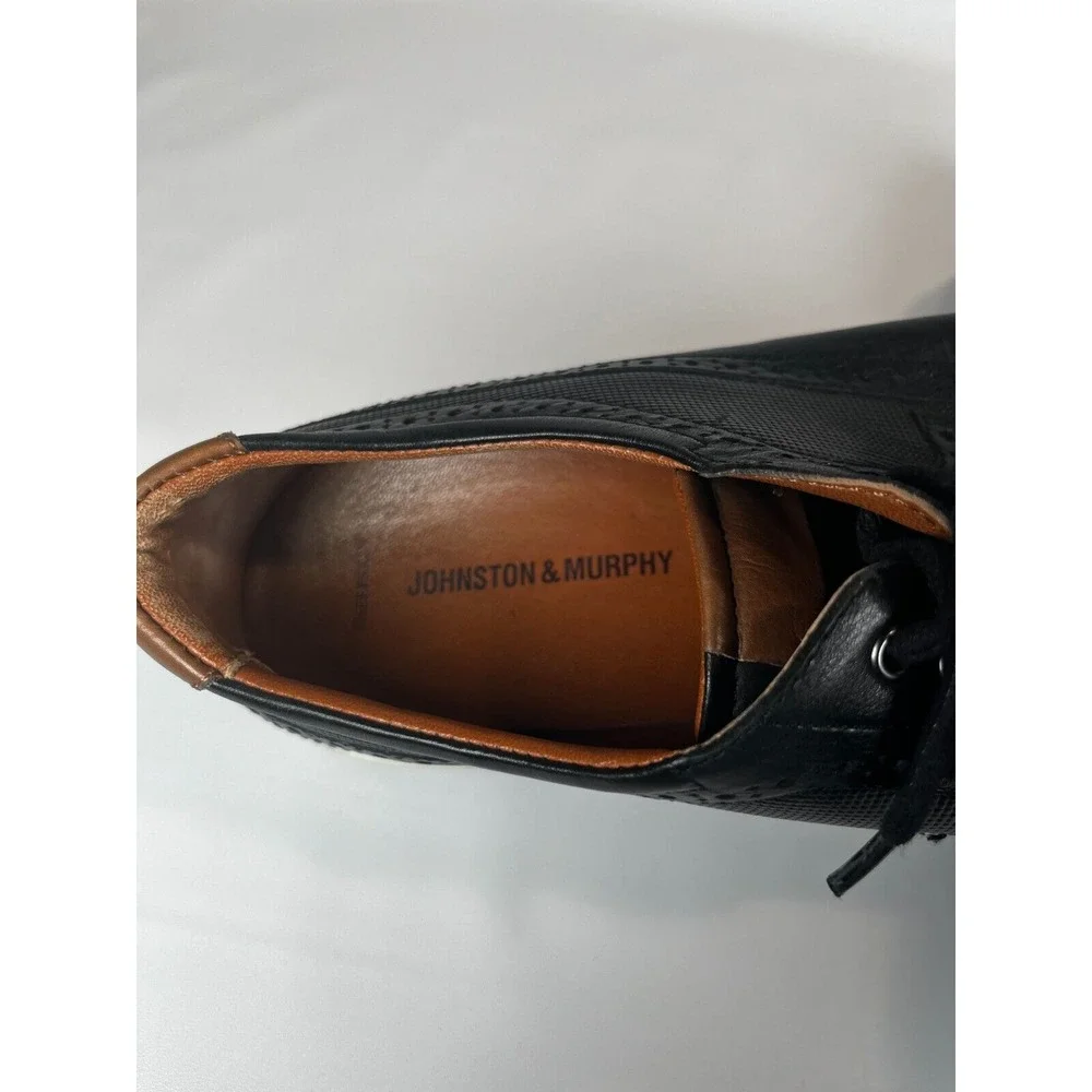 Johnston & Murphy Mens Elliston Derby Dress Shoes Black Leather‎ Wingtip 10M